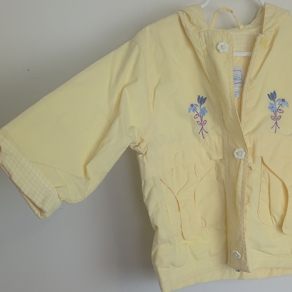 Vintage Hooded Jacket with Floral Embroidery & Buttons Checkered Lined Girls 4T - Picture 4 of 11
